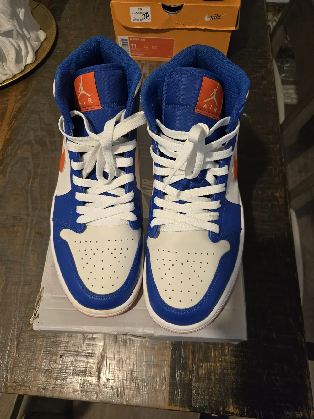 Jordan High-Top Sneakers in Blue, White & Orange